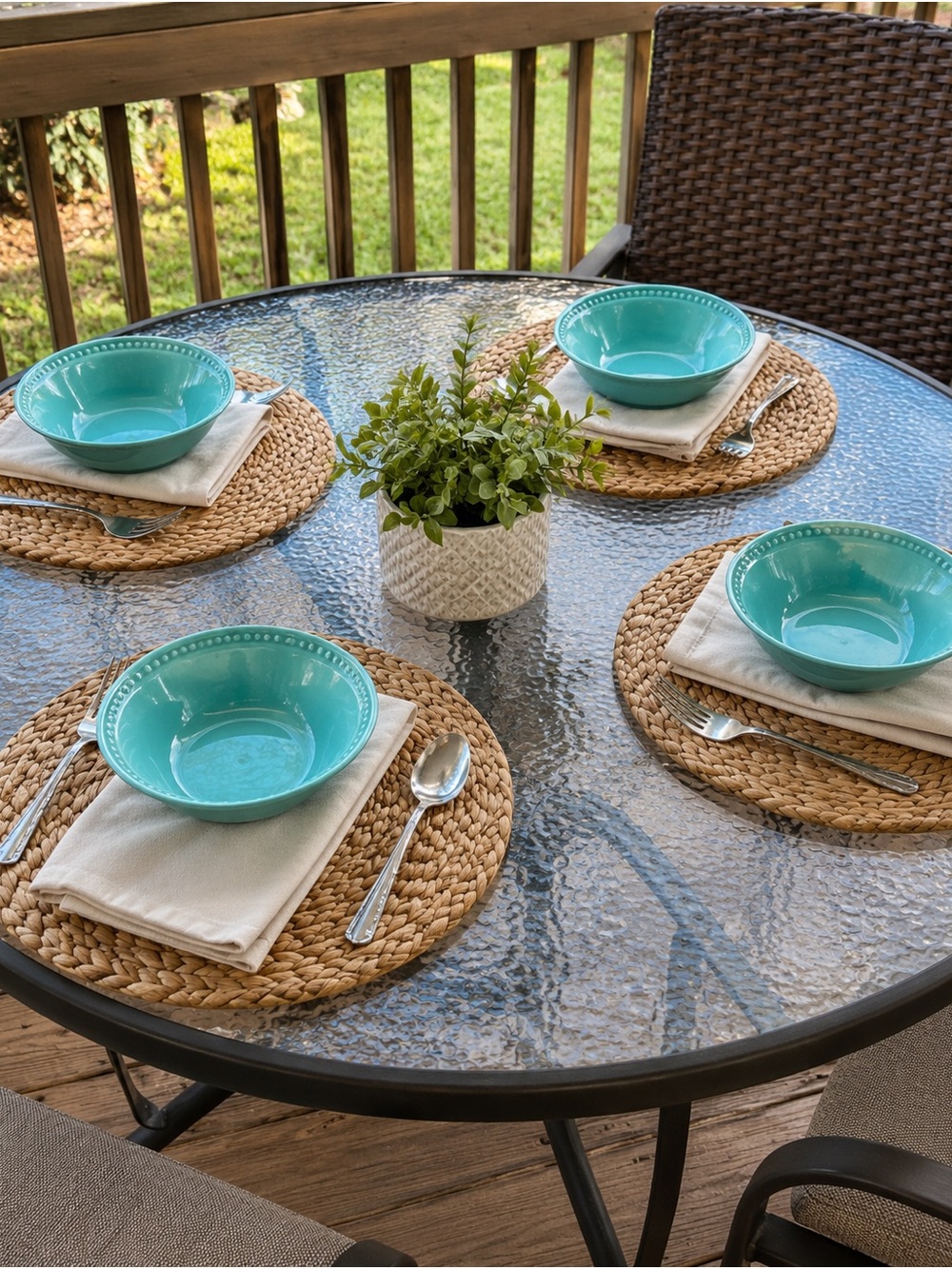 Tommy Bahama Set of 4 Turquoise Melamine Bowls 6.5โ Beaded Rim Outdoor
